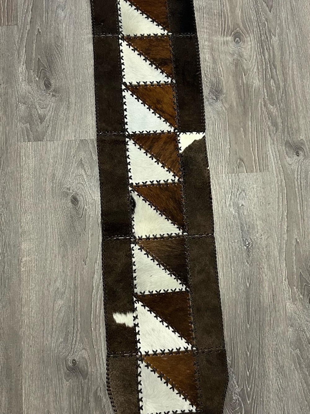Handcrafted Brown and White Patchwork Cowhide Runner - Home Accents